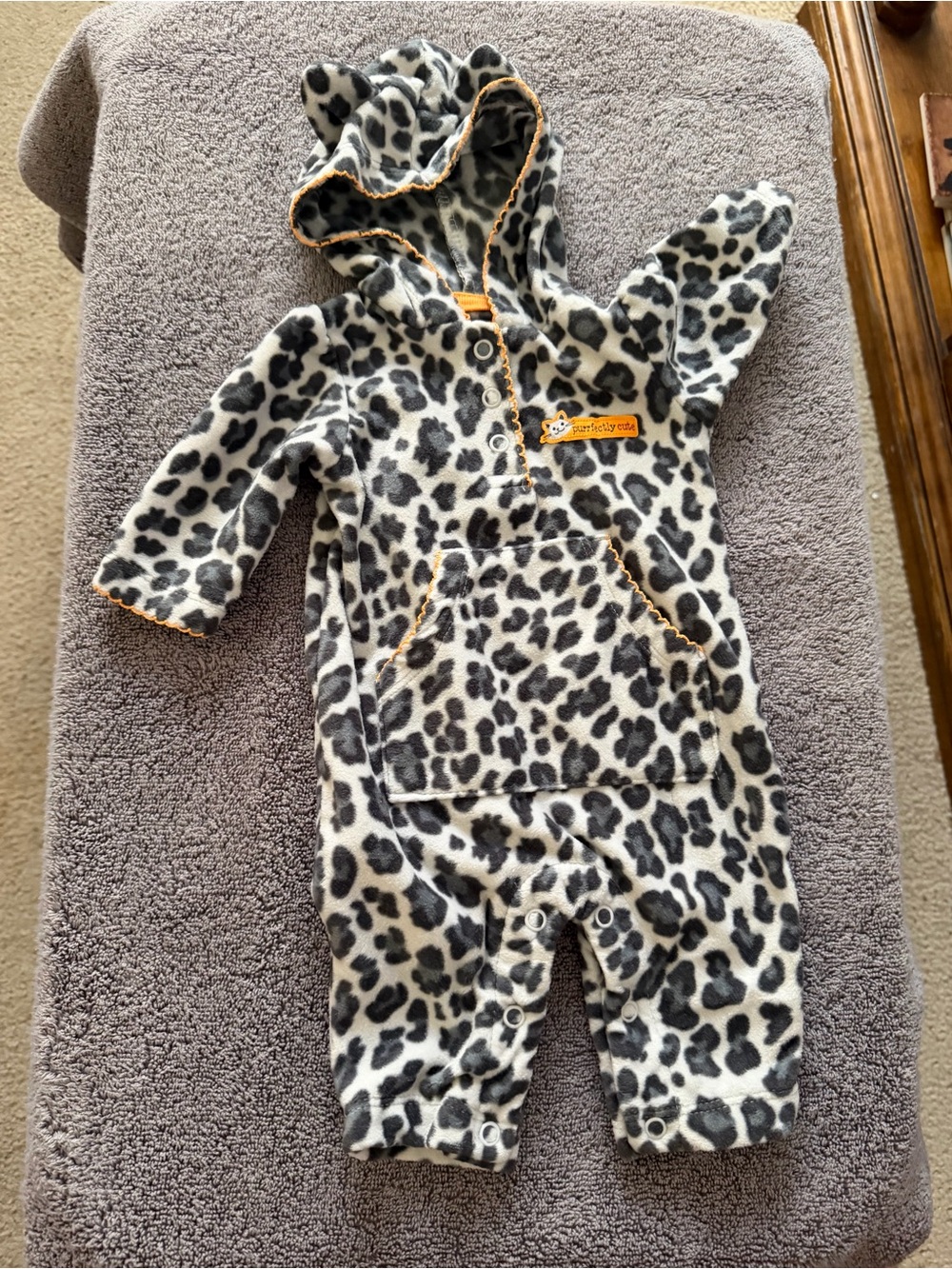Carter's Gray and White Leopard Print Hooded Sleep Sack with Orange Trim